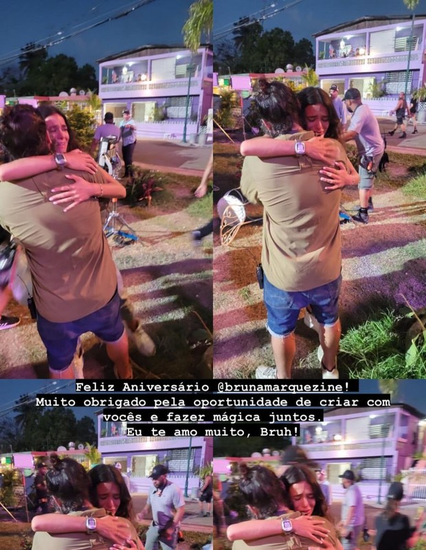 Bruna Marquezine chora em abraço com diretor de Besouro Azul (Foto: Reprodução/Instagram)