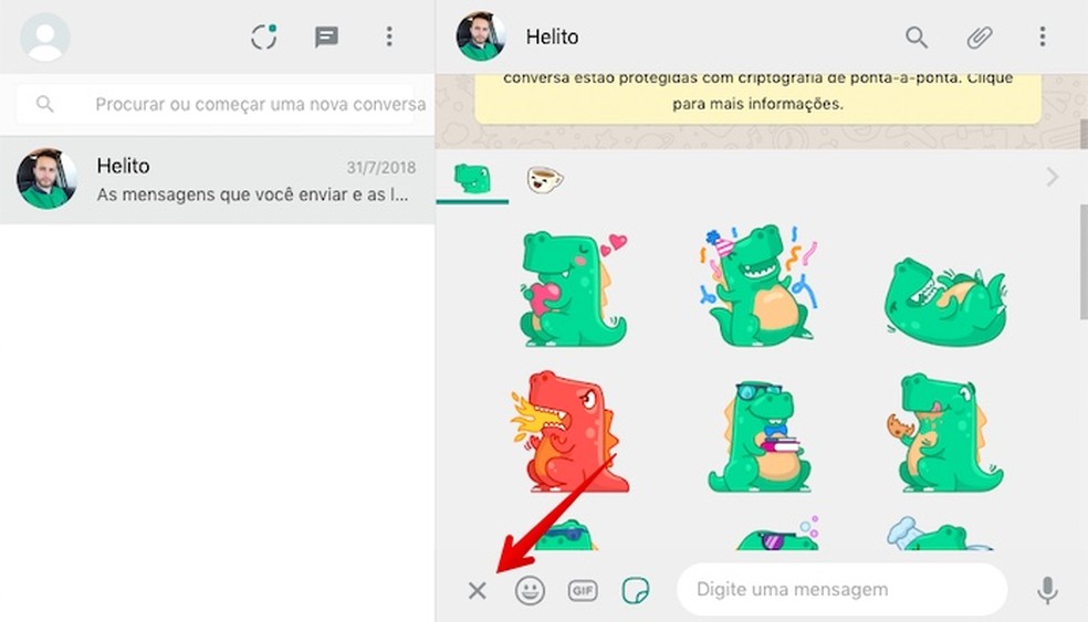 Fechando menu de figurinhas — Foto: Reprodução/Helito Beggiora
