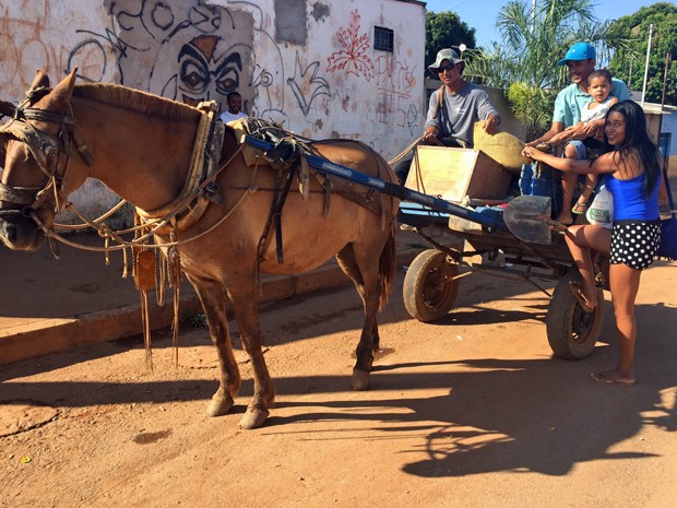 Moradores da Vila Madureira, no P.Sul, utilizam carroça como táxi (Foto: Jéssica Nascimento/G1)