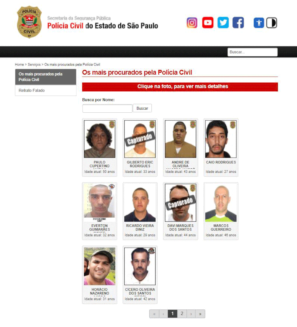 Paulo Cupertino Matias aparece como o primeiro nome na lista de criminosos mais procurados pela polícia de São Paulo — Foto: Reprodução/Polícia Civil de SP