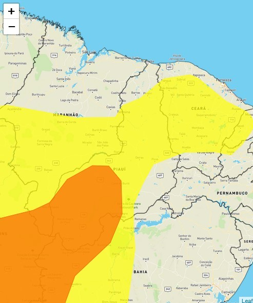 Inmet emite alertas laranja e amarelo de baixa umidade para 170 cidades do Piauí