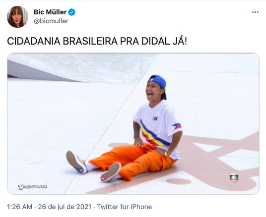 Internauta brinca (ou não), pedindo cidadania brasileira a atleta Filipina que conquistou a todos (Foto: Reprodução / Twitter)