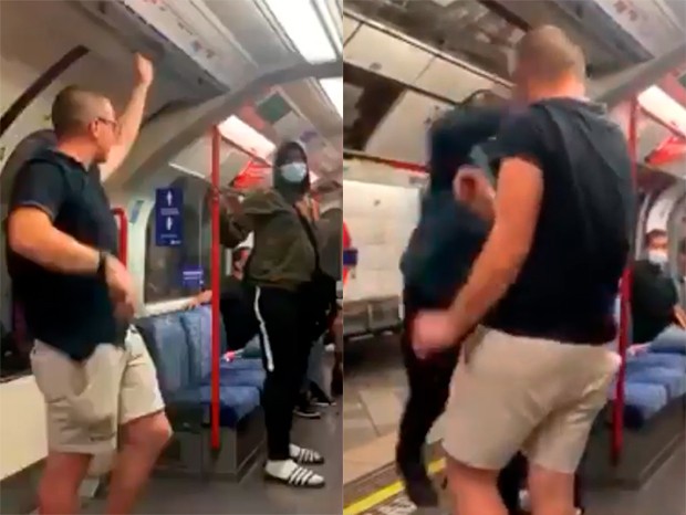 Homem branco leva um soco após ofender com frases racistas um grupo de homens negros (Foto: Reprodução/Instagram)