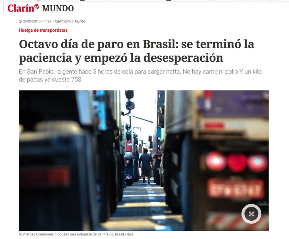 Jornal argentino diz que acabou a paciÃªncia e comeÃ§ou o desespero (Foto: ReproduÃ§Ã£o/ClarÃ­n)
