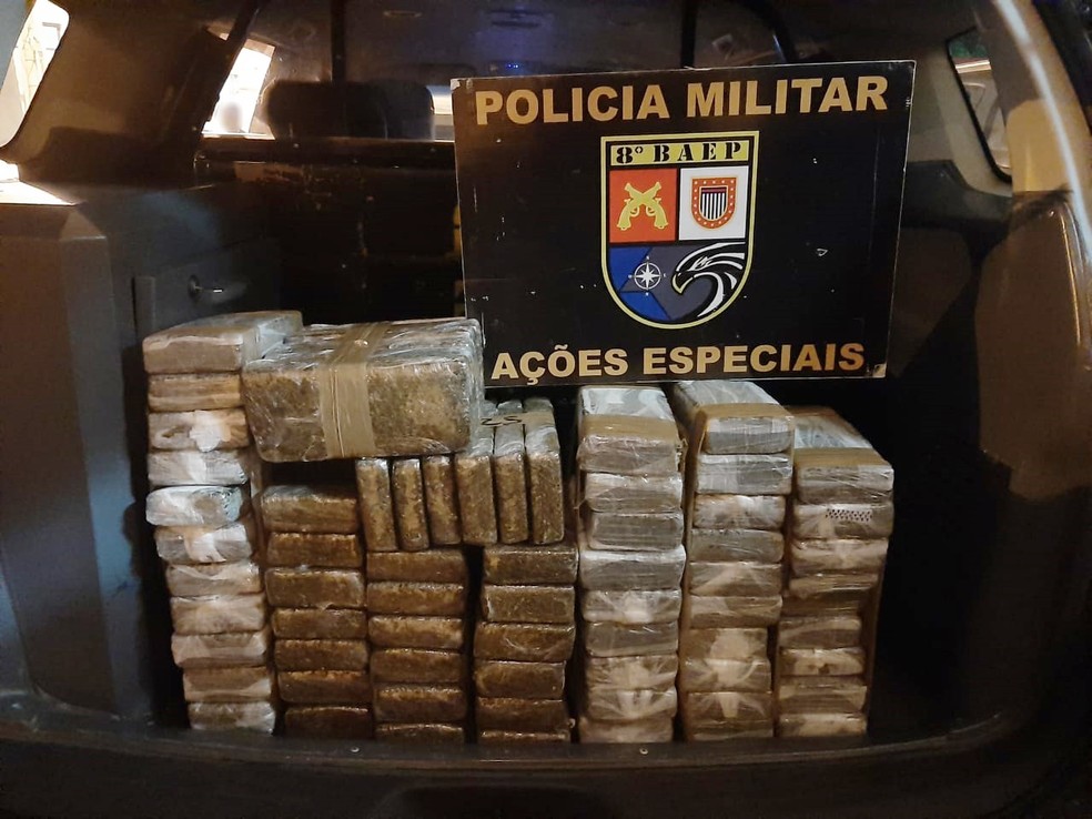 Mais de 53 quilos de maconha foram apreendidos em Presidente Prudente — Foto: Polícia Militar