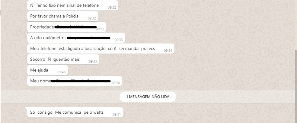 Outro trecho de mensagem mandada por mulher que era mantida em cárcere privado, em Bom Jesus. — Foto: Polícia Civil/Divulgação