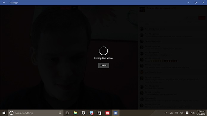 Facebook Live encerrará a transmissão do usuário via Windows 10 (Foto: Reprodução/Elson de Souza)