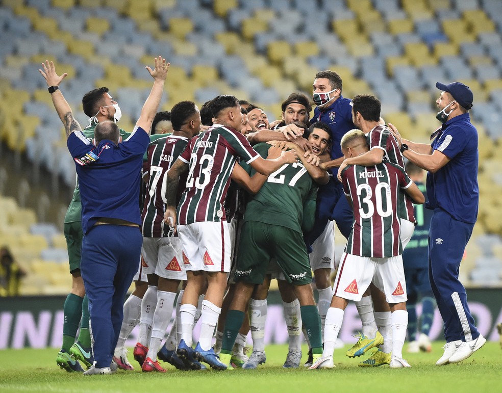 Jogadores comemoram título e estratégia certeira contra o Flamengo — Foto: André Durão