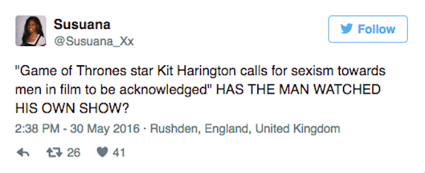 Críticas aos comentários de Kit Harington (Foto: Twitter)