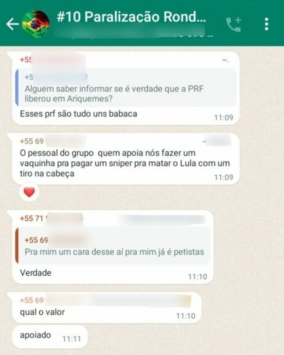Integrante de grupo no WhatsApp supostamente planejam ataque contra presidente eleito — Foto: Divulgação