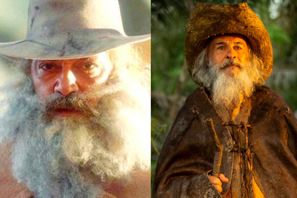O personagem místico Velho do Rio, guardião do Pantanal, ficou a cargo de Osmar Prado. Na primeira versão, ele foi interpretado por Claudio Marzo — Foto: Divulgação/Rede Manchete - Globo/João Miguel Júnior