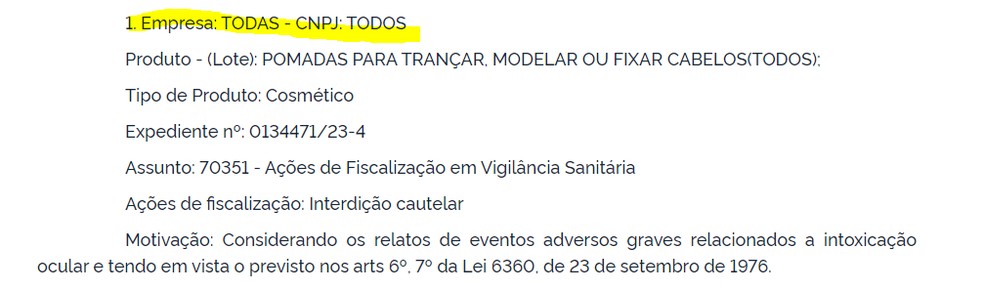 Resolução da Anvisa proíbe TODAS as pomadas utilizadas para trançar, modelar ou fixar cabelos. — Foto: Anvisa/Divulgação