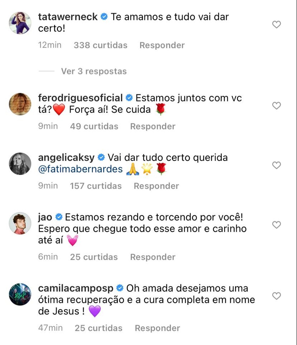 Fátima recebe apoio dos amigos famosos — Foto: Reprodução/Instagram