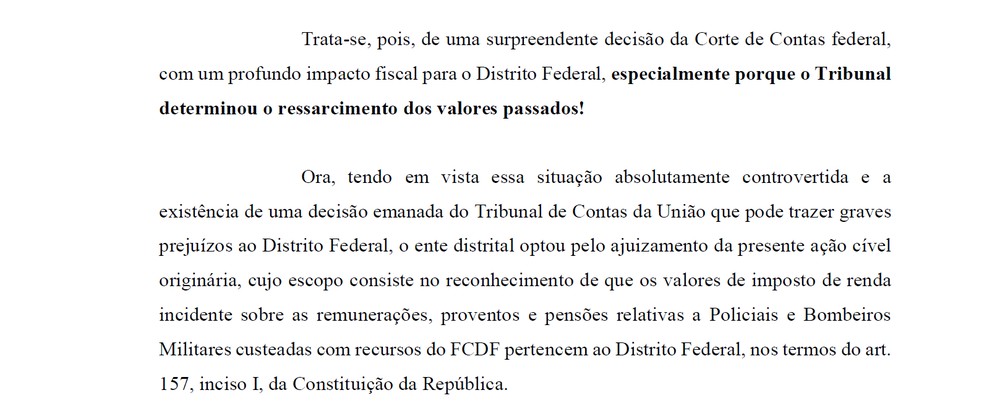 Trecho de petição da Procuradoria-Geral do DF. — Foto: Reprodução
