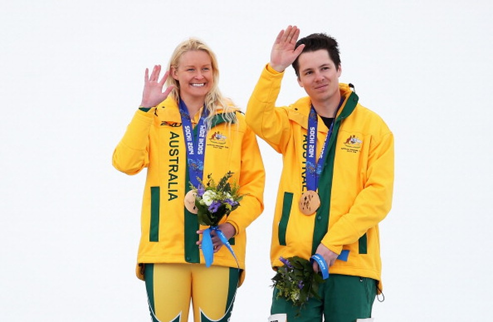 Jessica Gallagher da AustrÃ¡lia e seu guia Christian Geiger em Sochi - 2014 â Foto: Ian Walton/Getty Images
