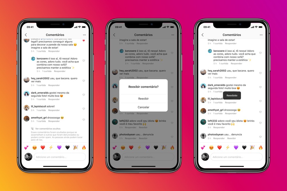 O Instagram vai ocultar automaticamente comentários possivelmente ofensivos — Foto: Divulgação/Instagram