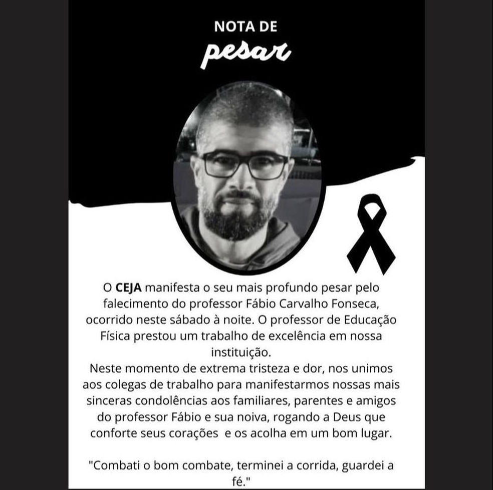 Instituição emite nota de pesar por morte de professor — Foto: Redes sociais