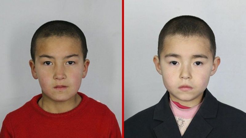 Ruzigul Turghun, de 10 anos, e Ayshem Turghun, de seis, são filhas do casal detido e aparecem em fotografias tiradas pela polícia chinesa (Foto: BBC News)