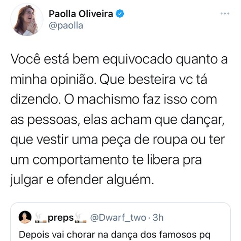 Paolla Oliveira rebate seguidor no Twitter (Foto: Reprodução/Twitter)