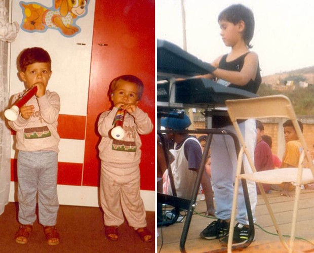 Ao lado de seu irmão, Fábio, Marcelo Jeneci mostrava intimidade com instrumentos musicais desde criança (Foto: Arquivo Pessoal)