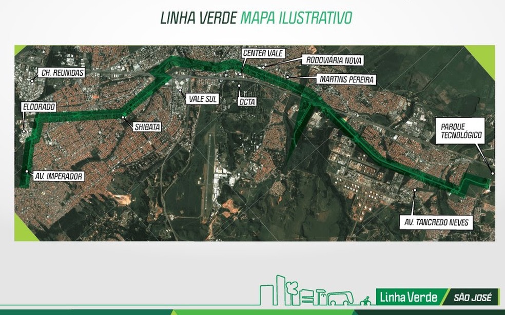 Arte mostra traçado final do corredor viário no eixo leste-sul em São José dos Campos — Foto: Reprodução/ Prefeitura de São José
