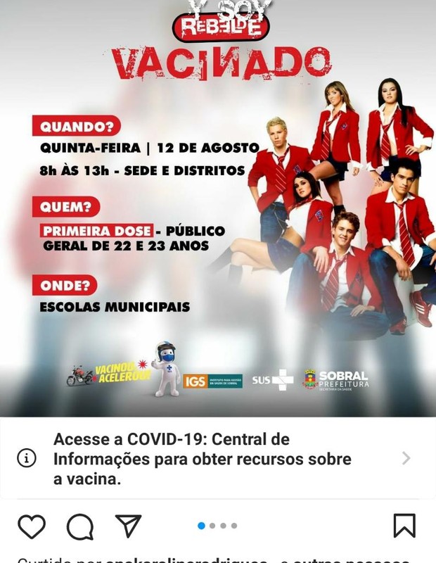 Campanha da prefeitura de Sobral usa imagem de RBD (Foto: Reprodução/Instagram)