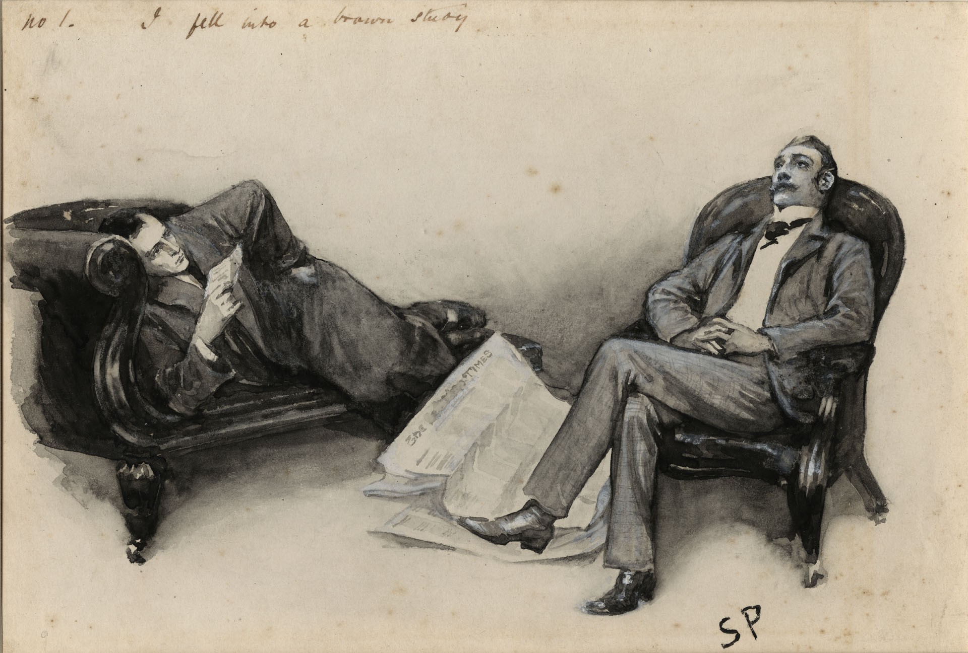 Holmes (no sofá) e Watson (na poltrona), em ilustração de Sidney Paget (Foto: Divulgação)