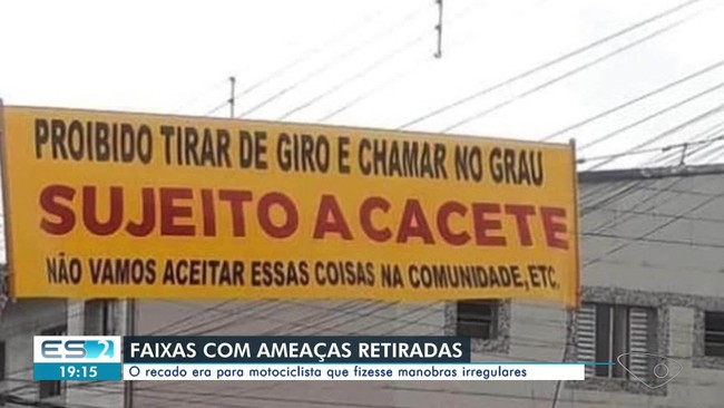 Prefeitura retira faixas com ameaças de 'dar cacete' em quem empinar motos nas ruas