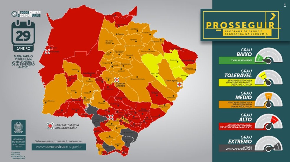 Mapa do programa Prosseguir do governo de MS que foi divulgado nesta sexta-feira (29) — Foto: Governo de MS/Divulgação