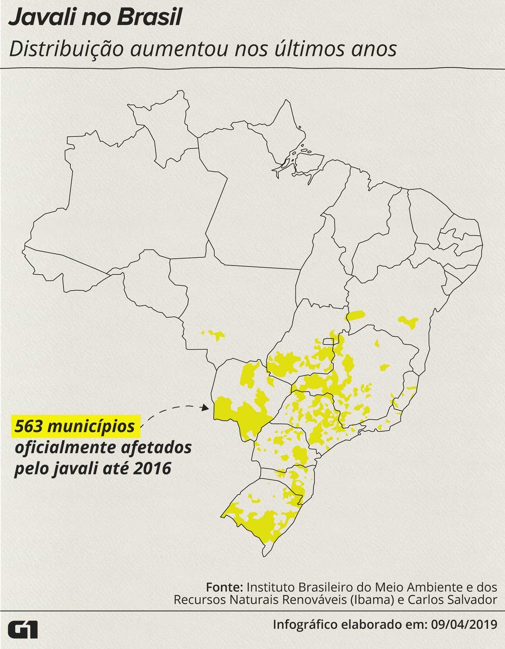 infográfico presença javali brasil — Foto: Rodrigo Sanches/G1