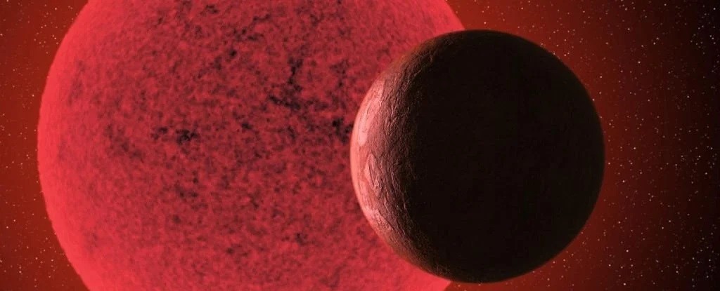 Representação artística de uma Super-Terra orbitando uma estrela anã vermelha (Foto: Gabriel Pérez Díaz, SMM/IAC)