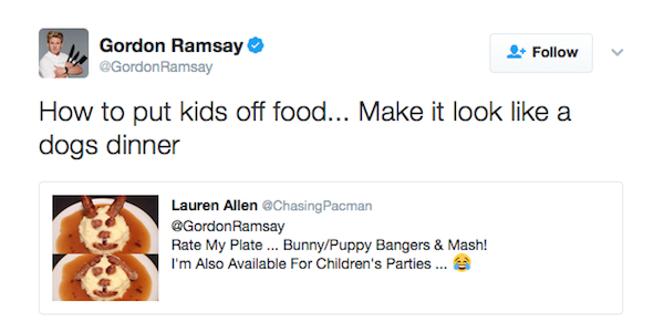 O chef Gordom Ramsay avaliou os pratos de seus seguidores (Foto: Twitter)
