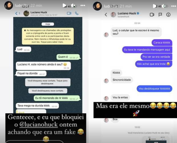 Ludmilla conta que bloqueou  Luciano Huck no WhatsApp (Foto: Reprodução/Instagram)