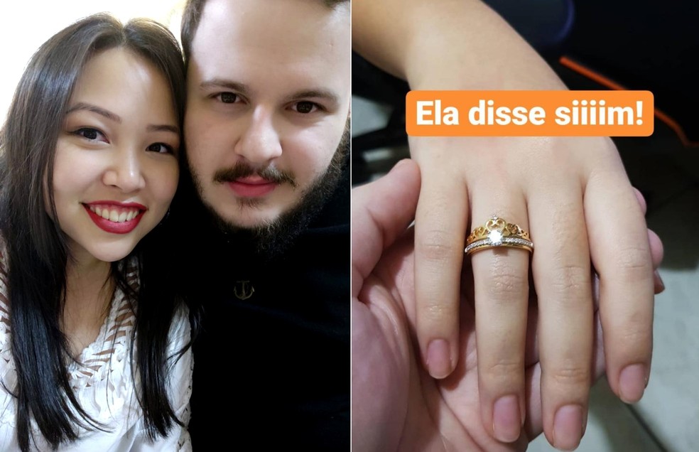 Após o "sim", Bruno Sobhie divulgou nas redes sociais as fotos do resultado de sua aventura como criador de games: "Não esperava que ela fosse chorar" — Foto: Arquivo pessoal