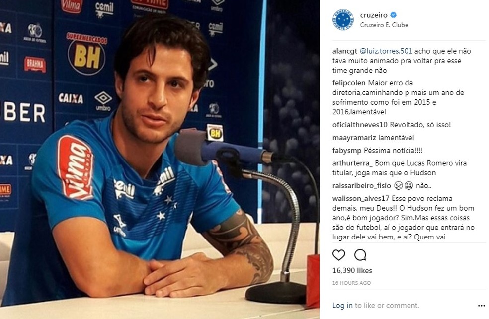 Thiago Neves comenta em post de saída de Hudson (Foto: Reprodução/Instagram)