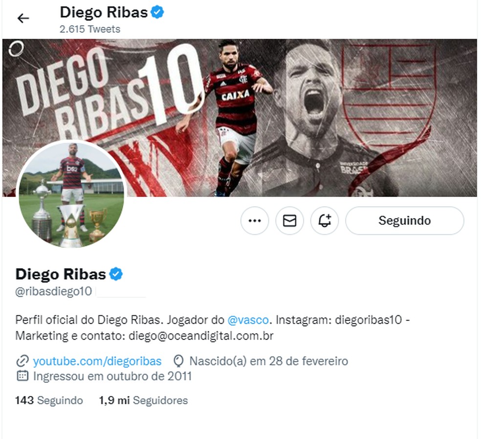 Diego Ribas também foi hackeado no Twitter — Foto: Reprodução
