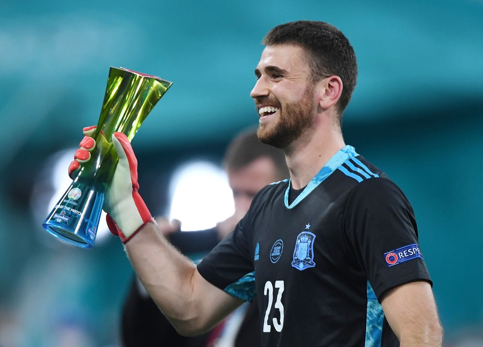 O goleiro Unai Simón foi um dos destaques da Espanha na Euro 2020  — Foto: Kirill Kudryavtsev/Reuters