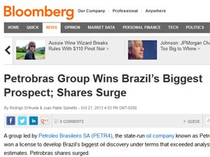 Bloomblerg destacou alta das ações da Petrobras (Foto: Reprodução)