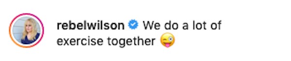 A legenda compartilhada pela atriz Rebel Wilson sugerindo sua vida sexual intensa com o namorado, o empresário Jacob Busch (Foto: Instagram)