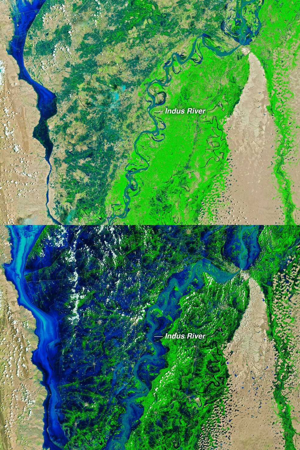 Enchentes no Paquistão — Foto: NASA