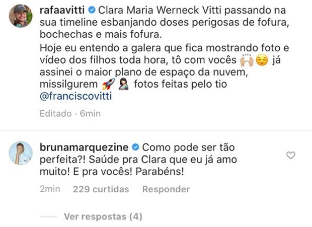 Comentário de Bruna Marquezine na foto de Rafael Vitti (Foto: Reprodução/Instagram)