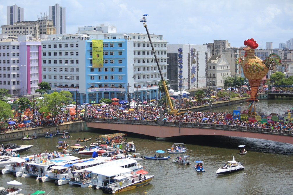 Galo da Madrugada levou duas milhões de pessoas para as ruas do Centro do Recife, neste Sábado de Zé Pereira (10) (Foto: Rafael Medeiros/G1)