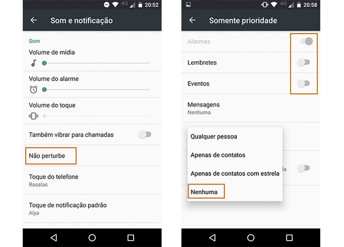 Ajuste o modo de não perturbe para silenciar o Moto G 3 com Android 6.0 (Foto: Reprodução/Barbara Mannara)
