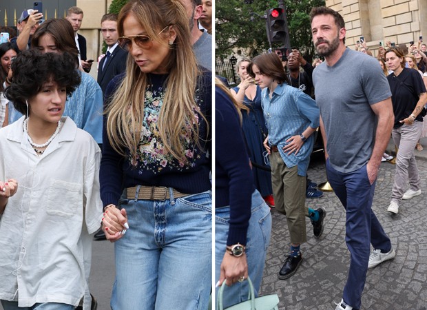 Jennifer Lopez e Ben Affleck com filhos em Paris (Foto: Getty Images)