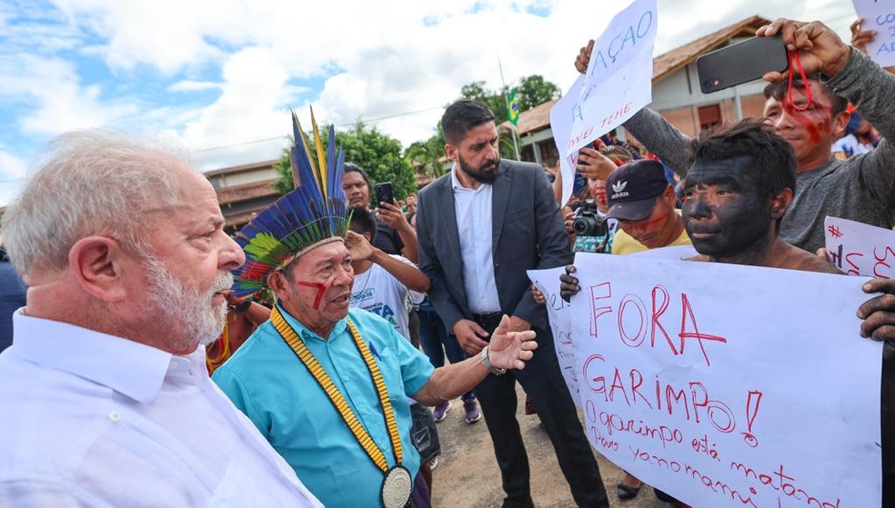 Indígenas recebem Lula em visita interministerial em Boa Vista (RR) — Foto: Ricardo Stuckert/Divulgação