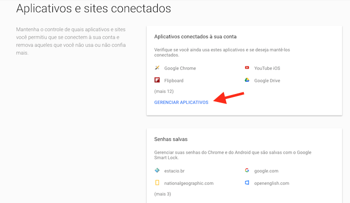 Acessando a página de gerenciamento de aplicativos e serviços conectados a uma conta do Google (Foto: Reprodução/Marvin Costa)