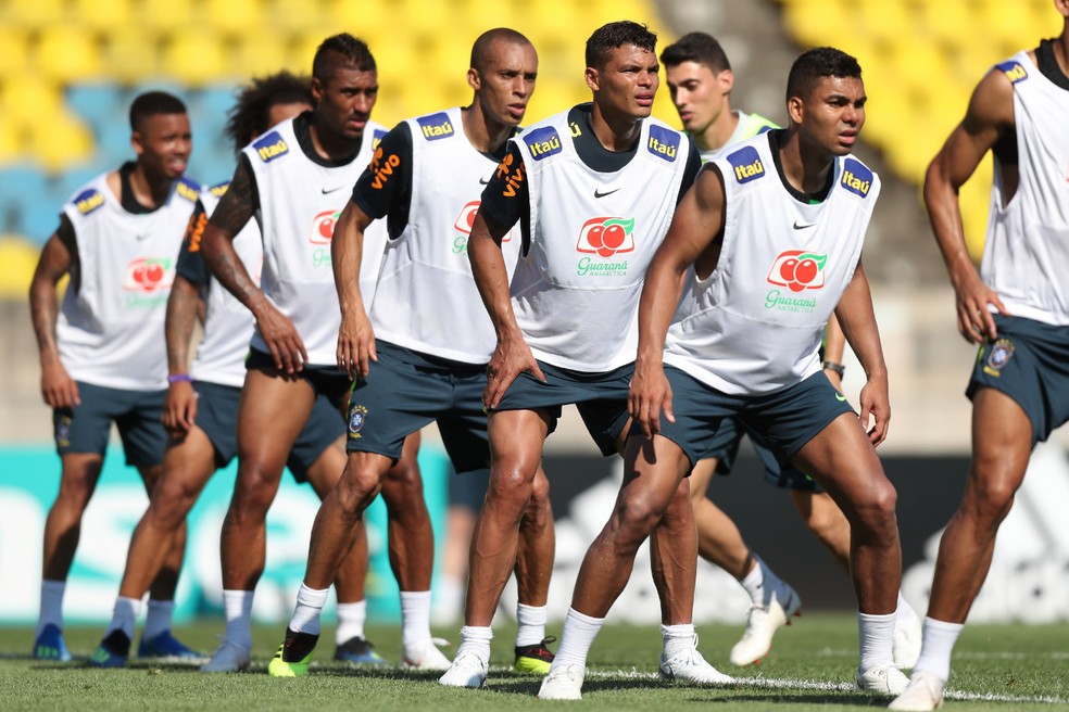 Treino de bola parada da seleção brasileira na última terça-feira (Foto: Lucas Figueiredo/CBF)