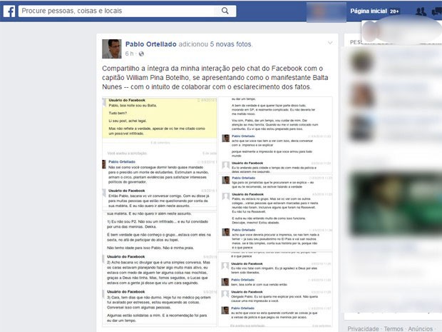 Capitão procurou professor e começou a trocar mensagens com ele pelo Facebook (Foto: Reprodução / Facebook)
