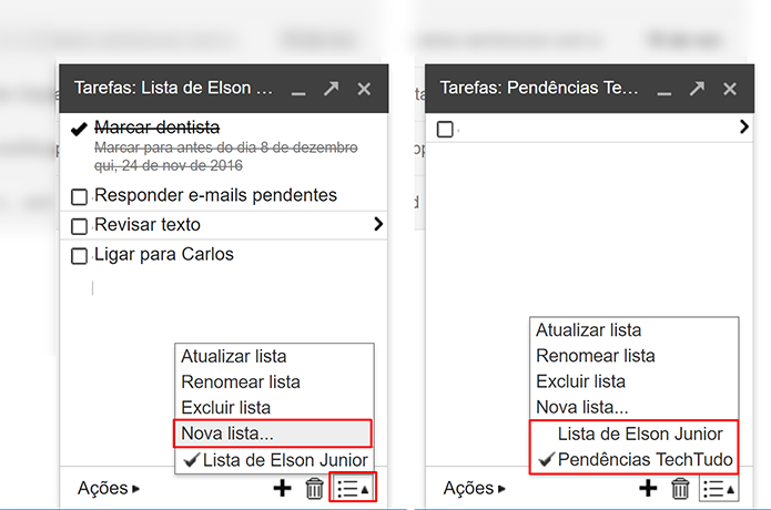 Usuário pode criar novas listas de atividades no Gmail (Foto: Reprodução/Elson de Souza)