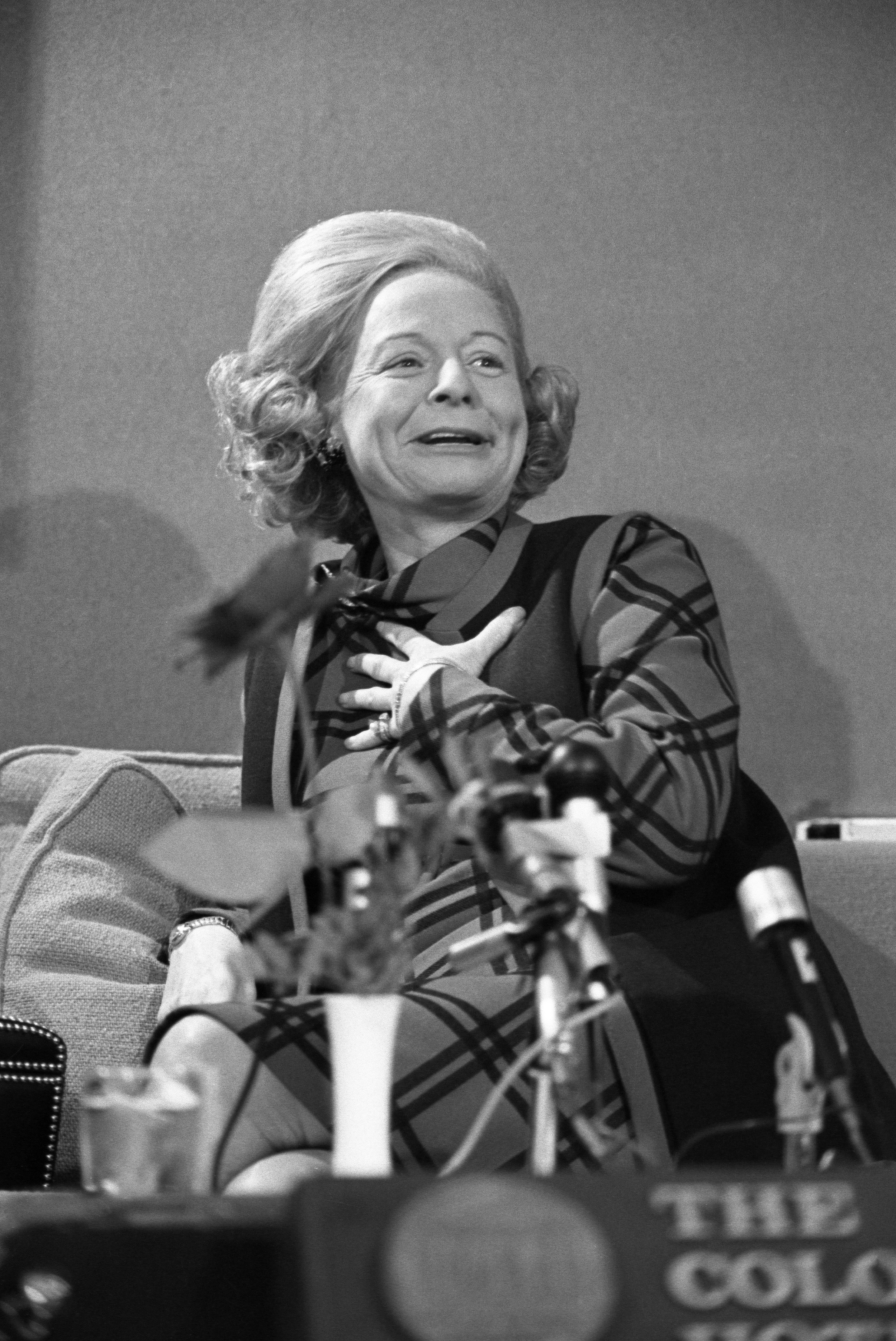 Martha Michell durante coletiva de imprensa em Boston em 1975 (Foto: Getty Images)